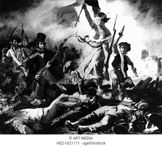 La Liberte guidant le Peuple, 28th July 1830. Eugene Delacroix (1798-1863). Painting, oil on canvas 2.6 x 3.25M. Louvre Museum