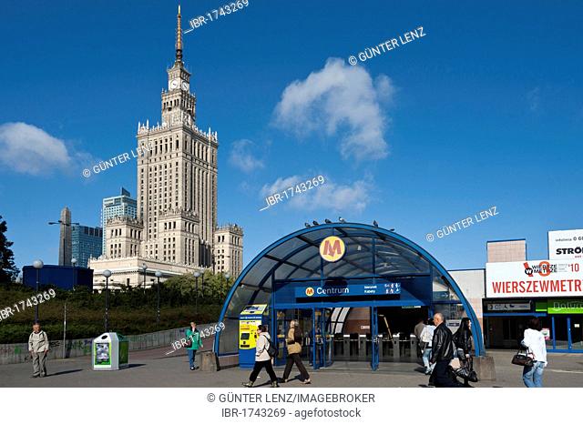 Palace of Culture and Science, high-rise building in a wedding-cake style, landmark, Warsaw, Mazowieckie, Poland, Europe