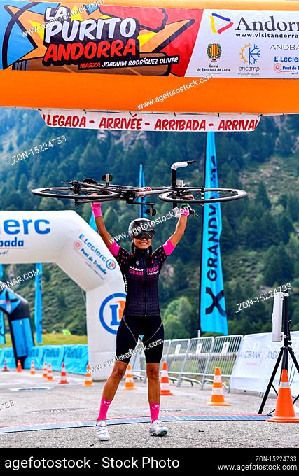 Els Cortals de Encamp, Andorra : Agust 6 2017 : Cyclists in La Purito 2017 in Andorra. Amateur race in Andorra
