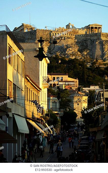 Greece, Athens, City Monastiraki area with Acropolis background