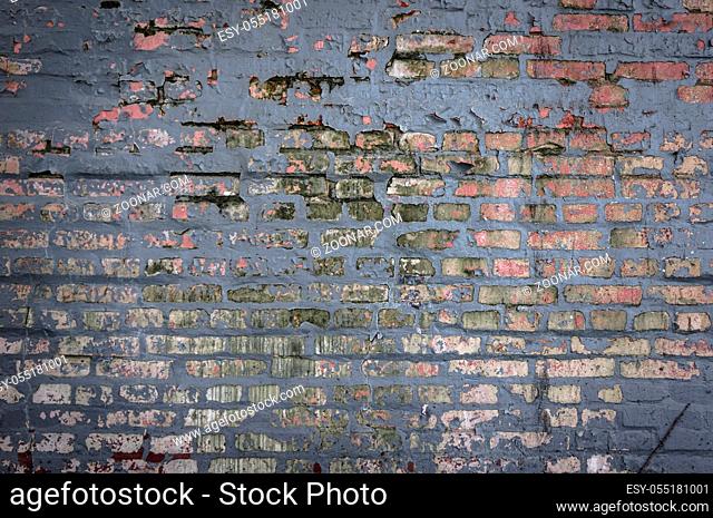 Empty Old Brick Wall Texture. Painted Distressed Wall Surface. Grungy Wide Brickwall. Grunge Red Stonewall Background. Shabby Building Facade With Damaged...