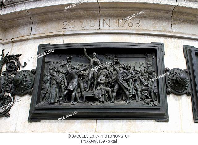 France, Paris, 3rd district, Place de la Republique, bronze bas-relief by Leopold Morice : June, 20th, 1789, Tennis Court Oath