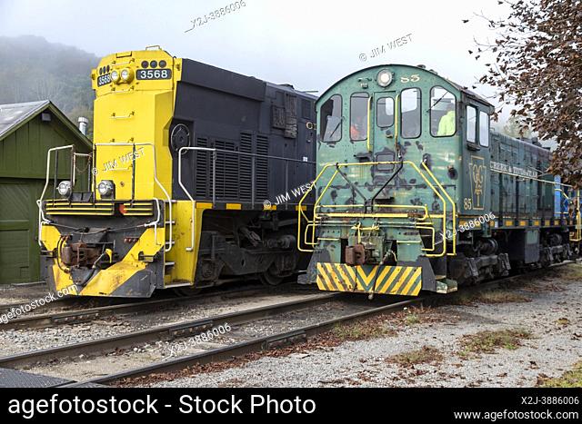 Titusville, Pennsylvania - Locomotives of the Oil Creek & Titusville Railroad, a 16. 5-mile line that runs sightseeing trains for tourists