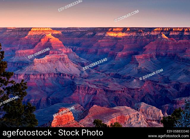 Sunrise views in winter at the South Rim in Grand Canyon, Arizona, USA