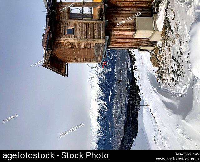 Schartenkogel mountain station, Schartenkogellift double chairlift, Glungezer ski area, winter landscape, Nordkette, Tulfes, Inn Valley, Innsbruck, Tyrol