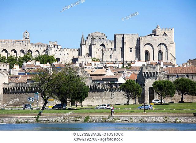 town view and rhone river, avignon, provence, france, europe