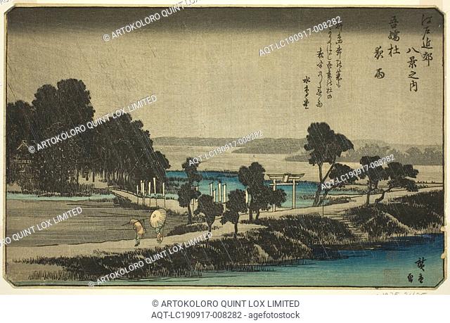 Evening Rain at Azuma Shrine (Azuma no mori yau), from the series Eight Views in the Environs of Edo (Edo Kinko hakkei no uchi), c