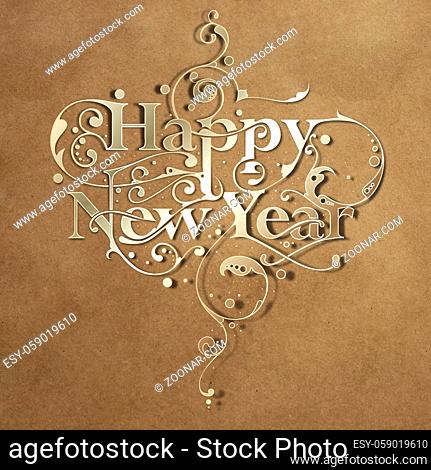 Beautiful hand-made ornamental typography Happy New Year on paper background