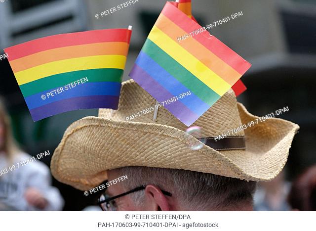 People participate in the Christopher Street Day Parade in Hanover, Germany, 3 June 2017. Several thousands of people walked through the inner city of Hanover...