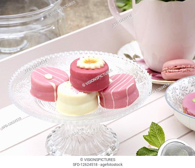 Petit fours on a glass cake stand