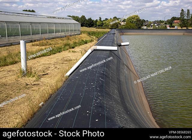 Illustration picture shows the water storage and greenhouses of a strawberry grower in Wortegem-Petegem, Monday 08 August 2022