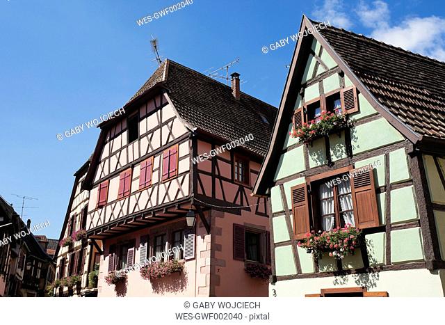 France, Alsace, View of half-timbered houses in Ribeauville