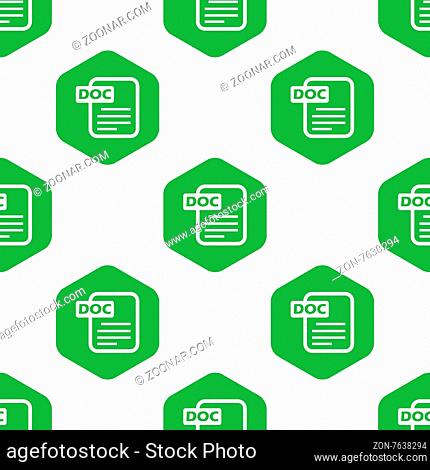 Vector image of doc file in hexagon, repeated on white background