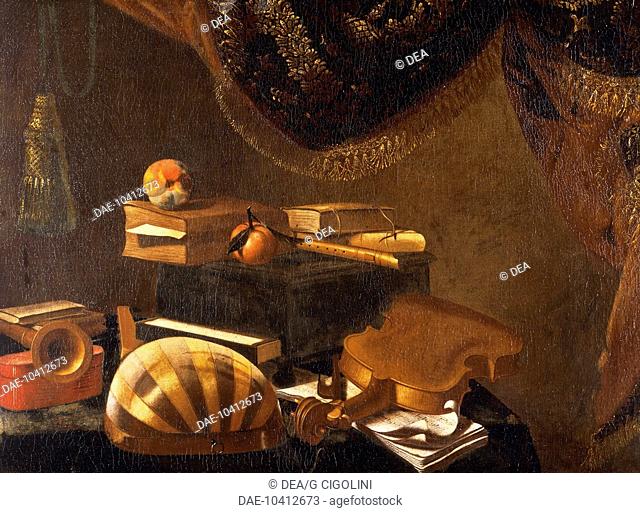 Still life with musical instruments, ca 1650, by Evaristo Baschenis (1617-1677). Italy, 17th century.  Milan, Pinacoteca Di Brera (Art Gallery, Paintings)
