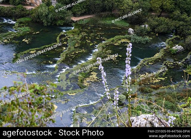 PRODUCTION - 23 September 2023, Croatia, Sibenik: Roski Slap waterfall in Krka National Park in southern Croatia. Through the national park flows the Krka River