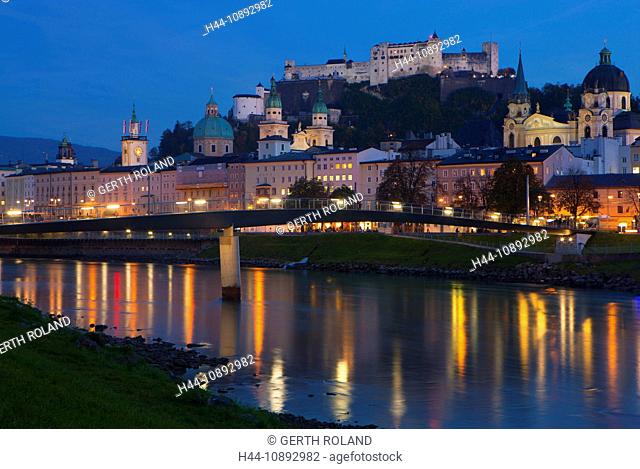Salzburg, Austria, Europe, Salzburg, town, city, Old Town, churches, cathedral, dome, castle, fortress, Hohensalzburg, Houses, H