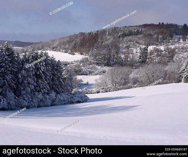 Winterlandschaft und Schneelandschaft in Taunusstein im Taunus. Winter landscape and snow landscape in Taunusstein in the Taunus