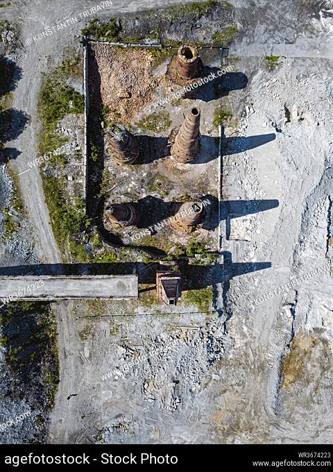 Russia, Republic of Karelia, Sortavala, Aerial view of abandoned marble and limestone quarry in Ruskeala Mountain Park