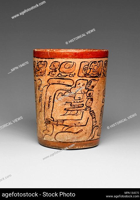 Cylindrical Vessel. Date: 7th-8th century; Geography: Guatemala or Mexico, Mesoamerica; Culture: Maya; Medium: Ceramic, slip, pigment; Dimensions: H