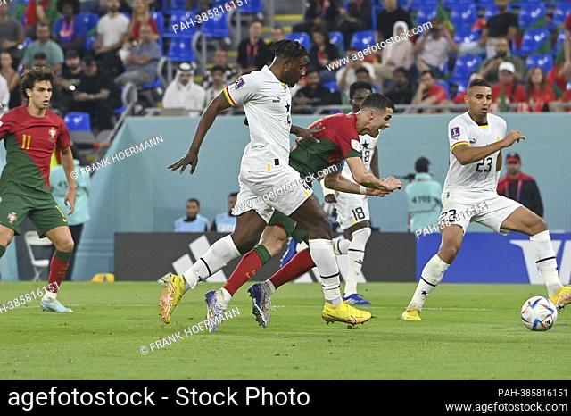 SALISU Mohammed (GHA) fouls Cristiano RONALDO (POR) in the penalty area to 11, action, duels. Portugal (POR) - Ghana (GHA) 3-2 Group Stage Group H on 24