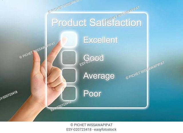hand pushing product satisfaction on virtual screen