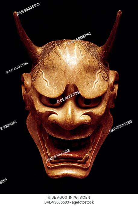 Hannya mask representing a jealous female demon used in Noh Theatre, Nagoya, Japanese civilization.  Nagoya, Museo D'Arte Tokugawa (Art Museum)