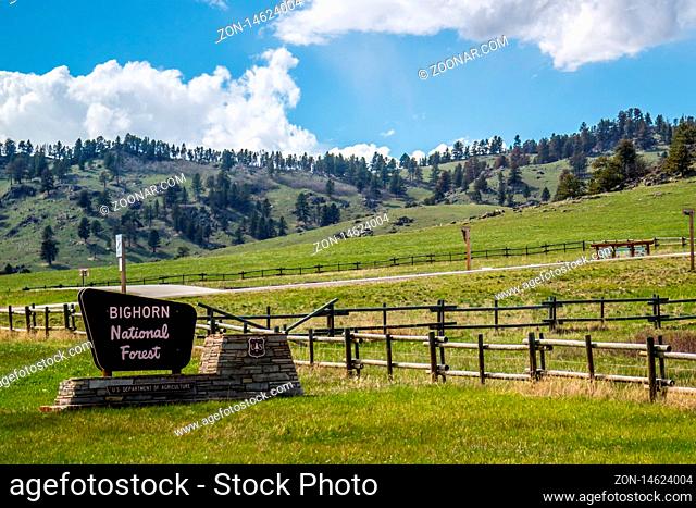 Buffalo, WY, USA - June 2, 2019: A welcoming signboard at the entry point of preserve forest