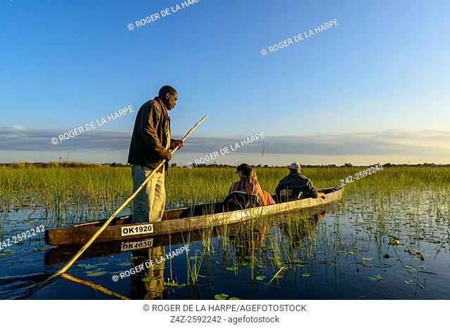 Makoro (also spelt mekoro, mokoro) ride. Xaranna Camp. Okavango Delta. Botswana