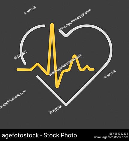 Heart cardiogram, heartbeat vector icon on dark background. Medicine and medical support sign. Graph symbol for medical web site and apps design, logo, app, UI