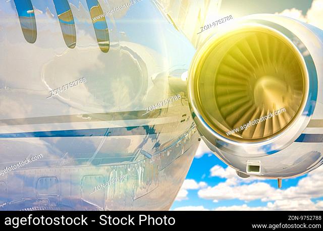 Private Jet and Engine Abstract In the Air