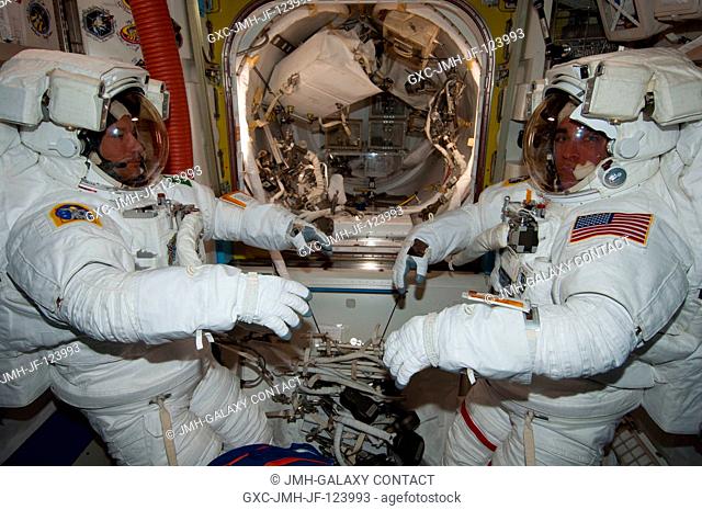 European Space Agency astronaut Luca Parmitano (left) and NASA astronaut Chris Cassidy, both Expedition 36 flight engineers