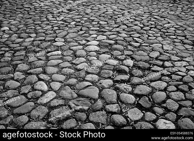 Paving stone at sunny day, may be used as background. Black and white