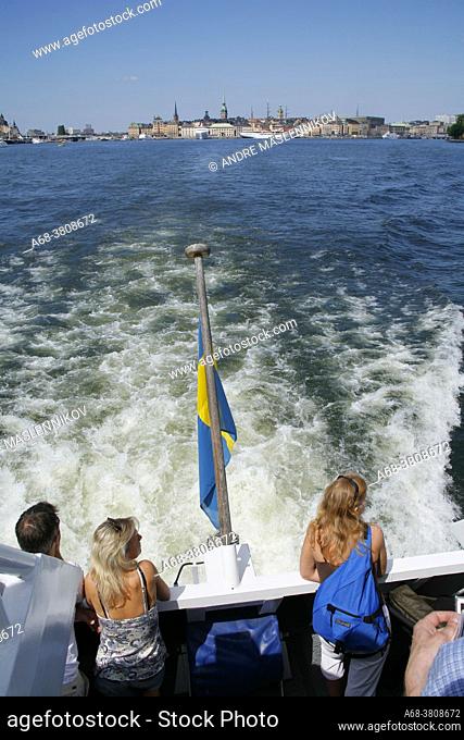 A Waxholm boat leaves Stockholm on its way out into the archipelago