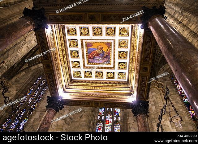 Painted ceiling in the Milan Cathedral (Duomo di Milano) in Milan, Italy, Europe