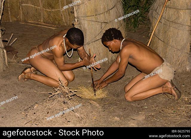 The Bushmen are the oldest inhabitants of southern Africa and rub two sticks together to make fire