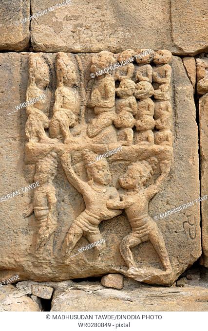 Sculpture at Papanatha Temple , Pattadakal , UNESCO World Heritage Site , built in 800 A.D. , Bagalkot , Karnataka , India