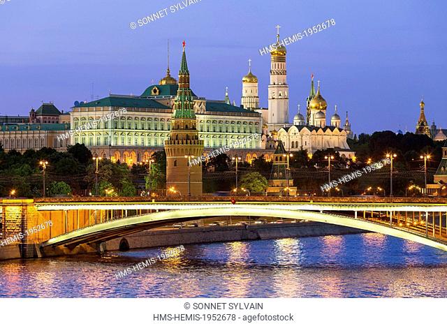 Russia, Moscow, The Kremlin listed as World Heritage by UNESCO Illuminated