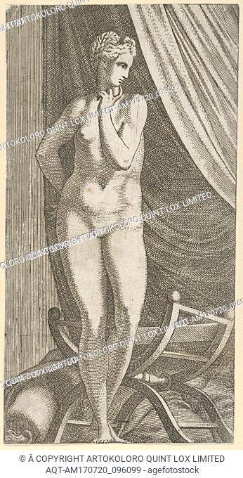 Standing Nude Woman, 1540â€“56, Etching, Sheet (trimmed): 10 15/16 Ã— 5 11/16 in. (27.8 Ã— 14.5 cm), Prints, LÃ©on Davent (French, active 1540â€“56)