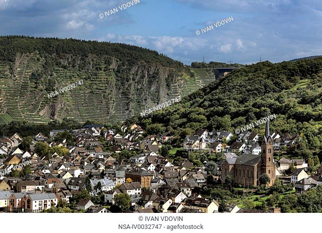 View of Moselle valley, town Kobern, Kobern-Gondorf, Rhineland-Palatinate, Germany