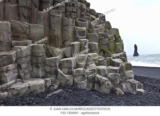 Columnar basalt, Reynisdrangar, Vik, Southern Iceland, Iceland, Europe