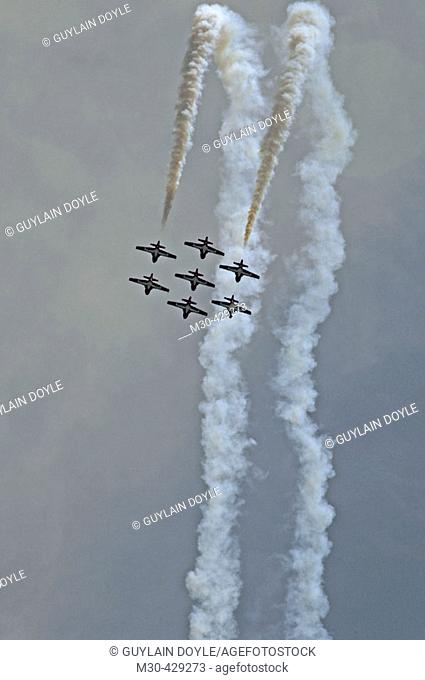 Canadian forces Snowbirds during airshow. Bagotville military base, Quebec, Canada
