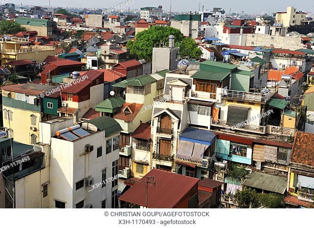 overview of Hanoi from the roof of Hong Ngoc hotel in Luang Van Can street, Northern Vietnam, southeast asia