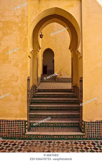 Entrance of Moulay Ismail Mausoleum in Meknes, Morocco