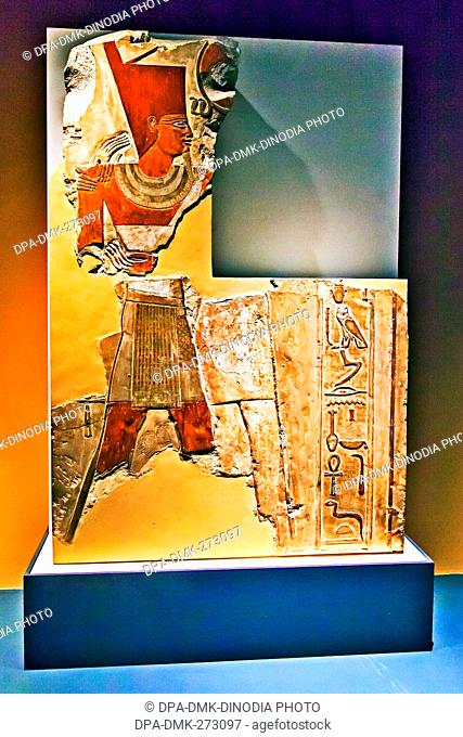 Antique relief of Pharaoh Mentuhotep from Egypt, CSMVS Museum, Mumbai, Maharashtra, India, Asia