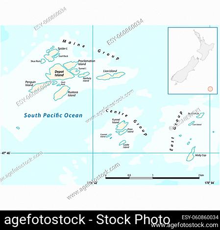 Map of the archipelago of Bounty Islands, New Zealand