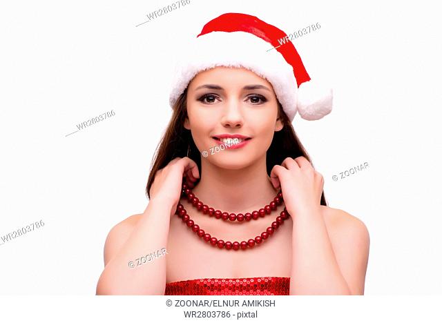 Young woman in snow girl costume in christmas concept