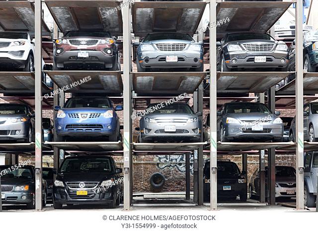 Vertical parking spaces in Manhattan, New York City, New York, USA