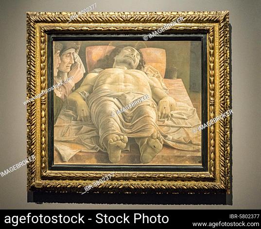 Cristo Morto, Lamentation of Christ, painting by Andrea Mantegna, 1431 - 1506, Renaissance, Pinacoteca di Brera, Milan, Lombardy, Italy, Europe