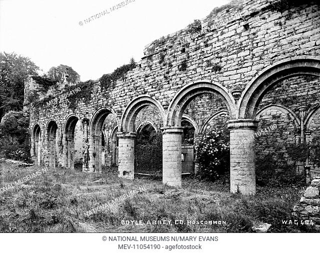 Boyle Abbey, Co Roscommon - a view of a derelict abbey, closer in with details of arches. (Location: Republic of Ireland: County Roscommon)