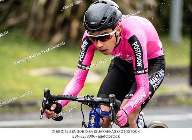 Nicolas Saenz Ballesteros at Zumarraga, at the first stage of Itzulia, Basque Country Tour. Cycling Time Trial race